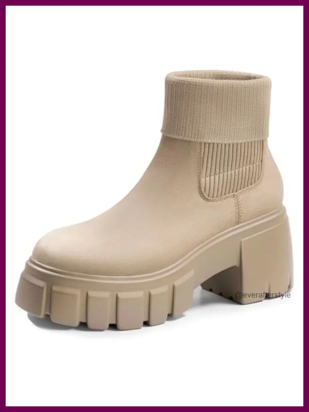 Women's Chelsea Ankle Boots Chunky Heel Lug Sole Slip-On Suede